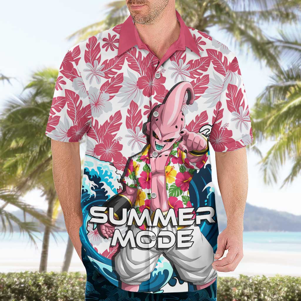 Majin Buu Dragon Ball Summer Theme Hawaiian Shirt with Floral Shirt Sunglasses Shenron and Ocean Wave Background - The Mazicc