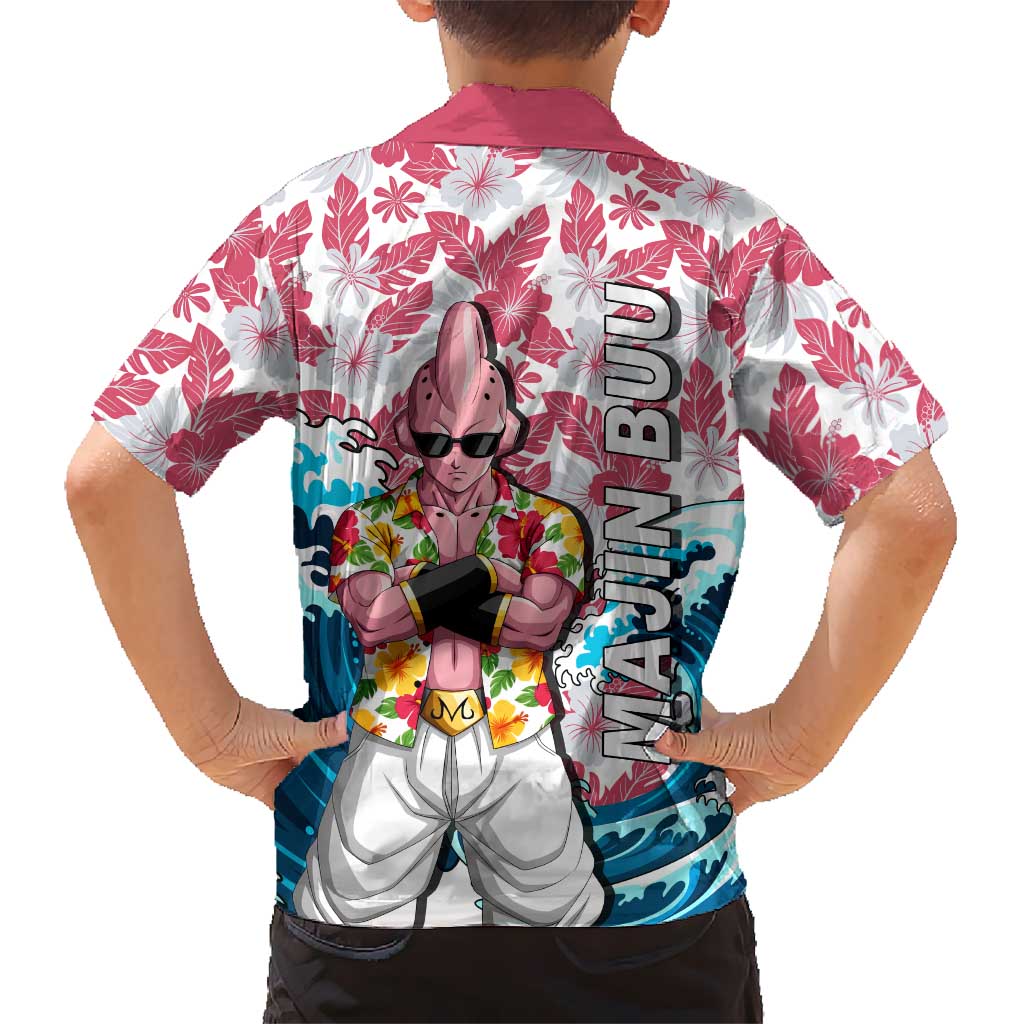 Majin Buu Dragon Ball Summer Theme Hawaiian Shirt with Floral Shirt Sunglasses Shenron and Ocean Wave Background - The Mazicc