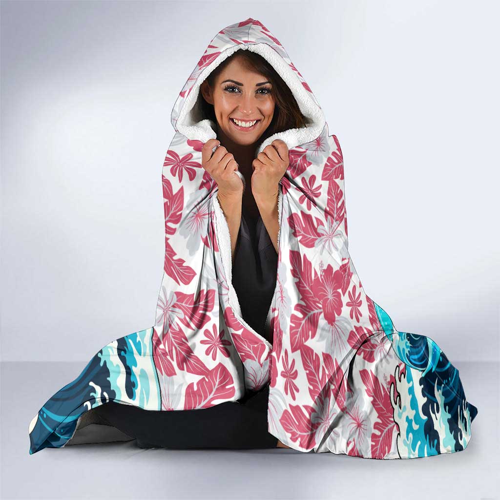 Majin Buu Dragon Ball Summer Theme Hooded Blanket with Floral Shirt Sunglasses Shenron and Ocean Wave Background - The Mazicc