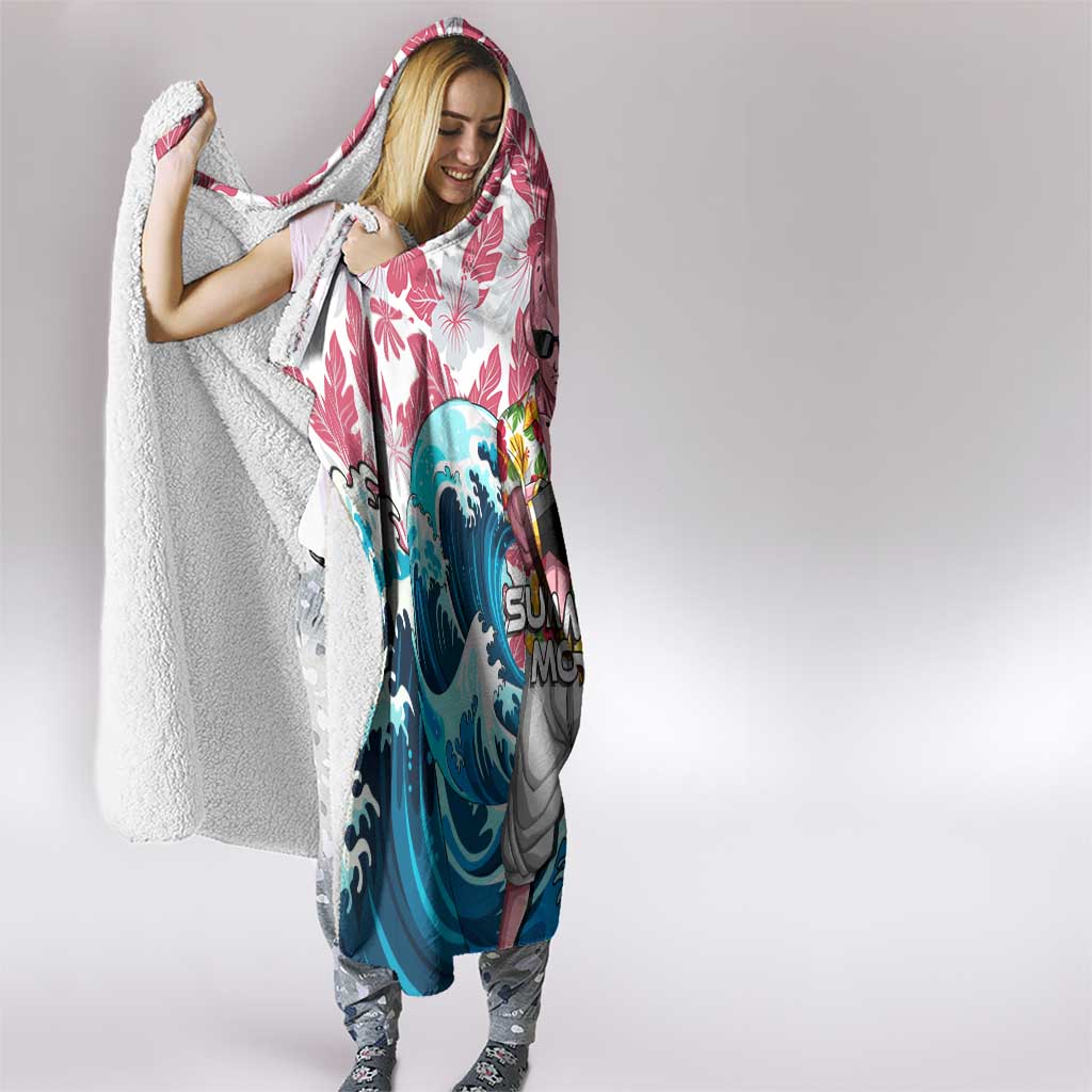 Majin Buu Dragon Ball Summer Theme Hooded Blanket with Floral Shirt Sunglasses Shenron and Ocean Wave Background - The Mazicc