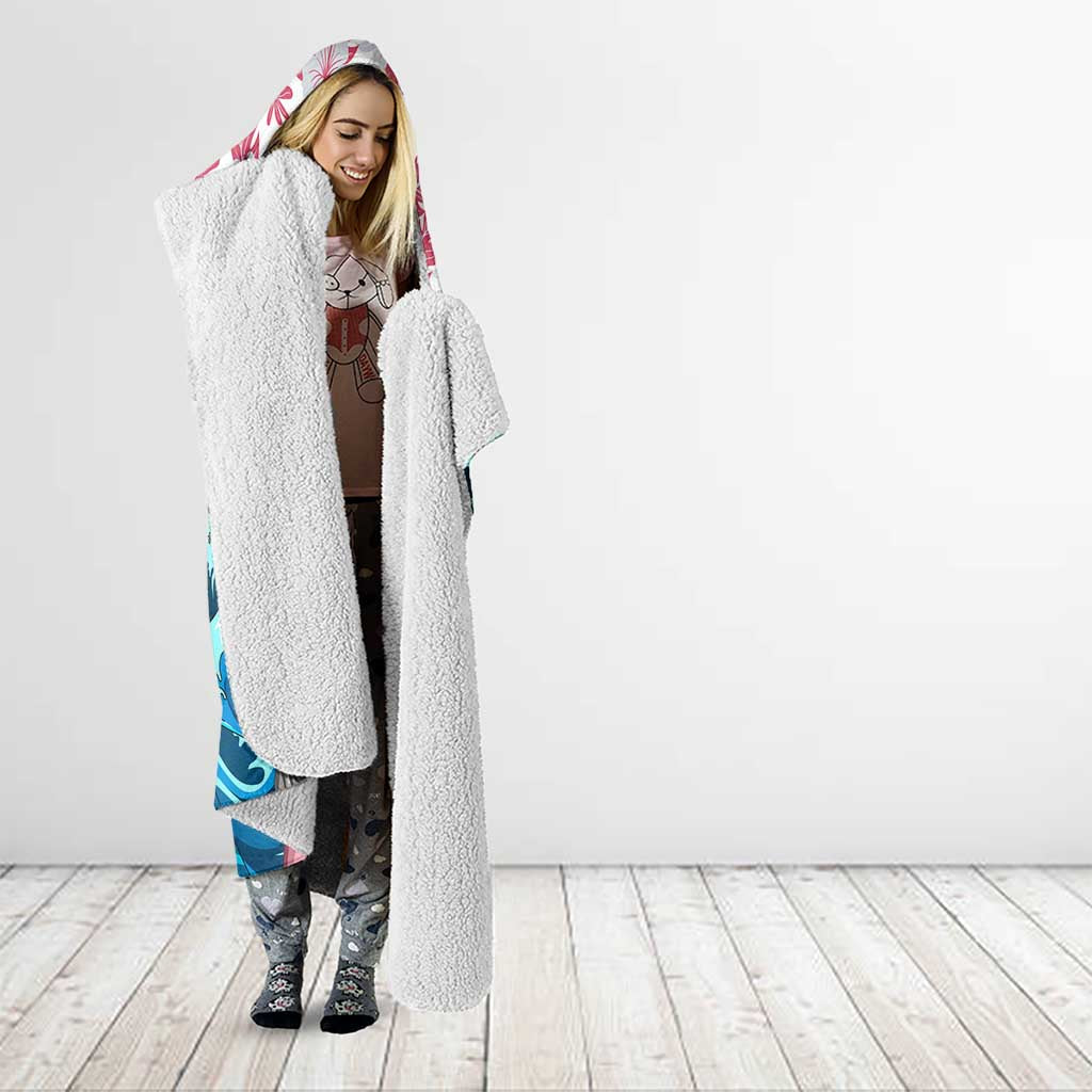 Majin Buu Dragon Ball Summer Theme Hooded Blanket with Floral Shirt Sunglasses Shenron and Ocean Wave Background - The Mazicc