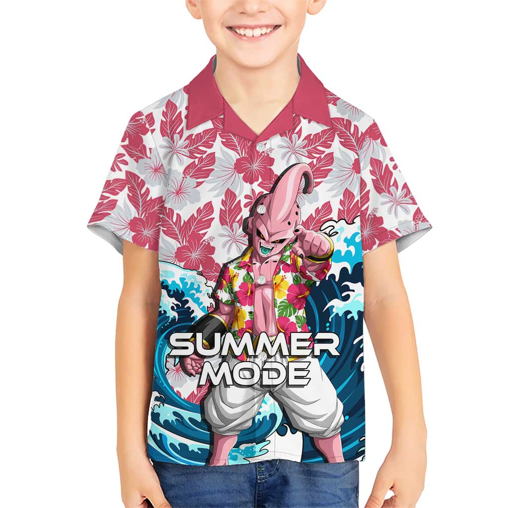 Majin Buu Dragon Ball Summer Theme Kid Hawaiian Shirt with Floral Shirt Sunglasses Shenron and Ocean Wave Background - The Mazicc