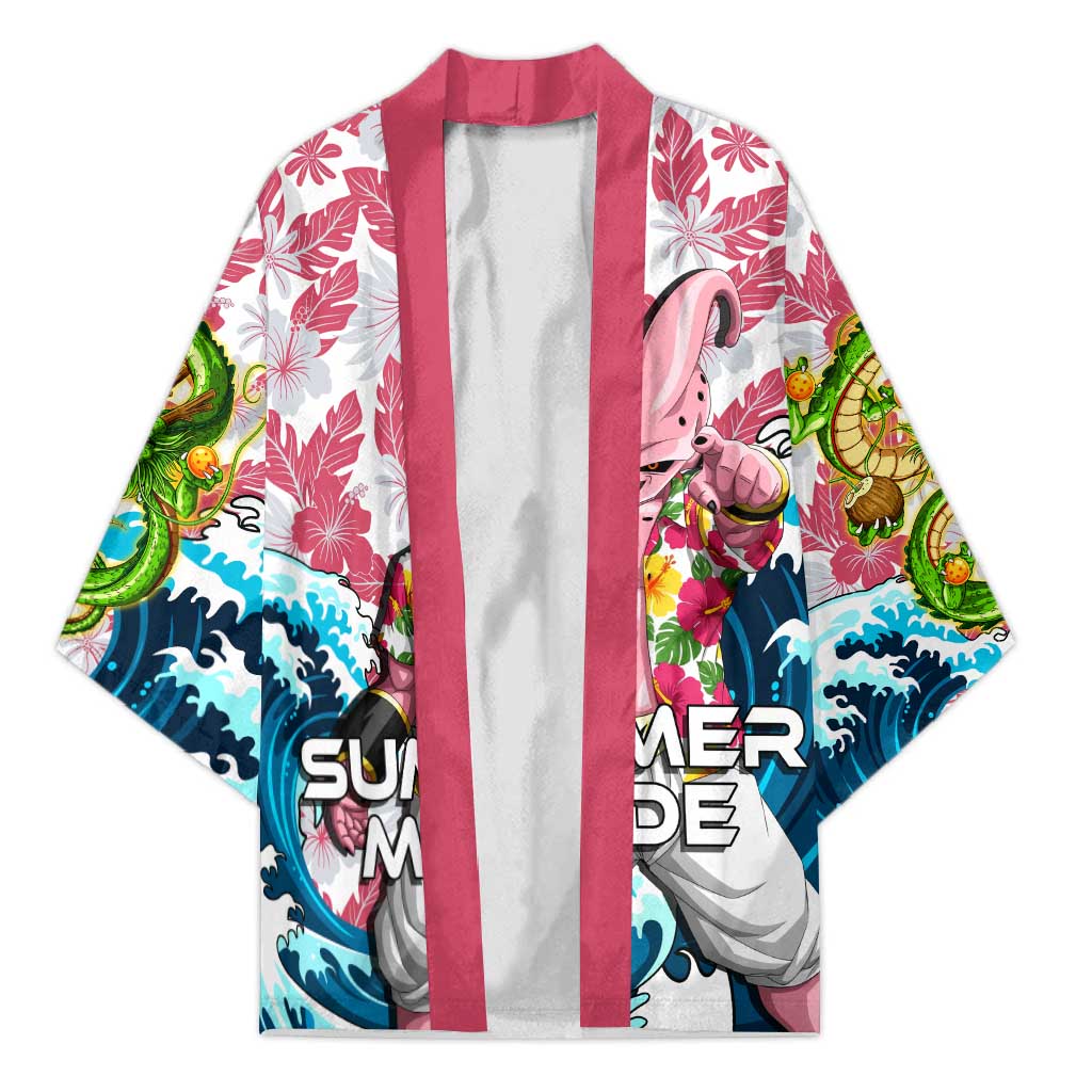 Majin Buu Dragon Ball Summer Theme Kimono with Floral Shirt Sunglasses Shenron and Ocean Wave Background - The Mazicc