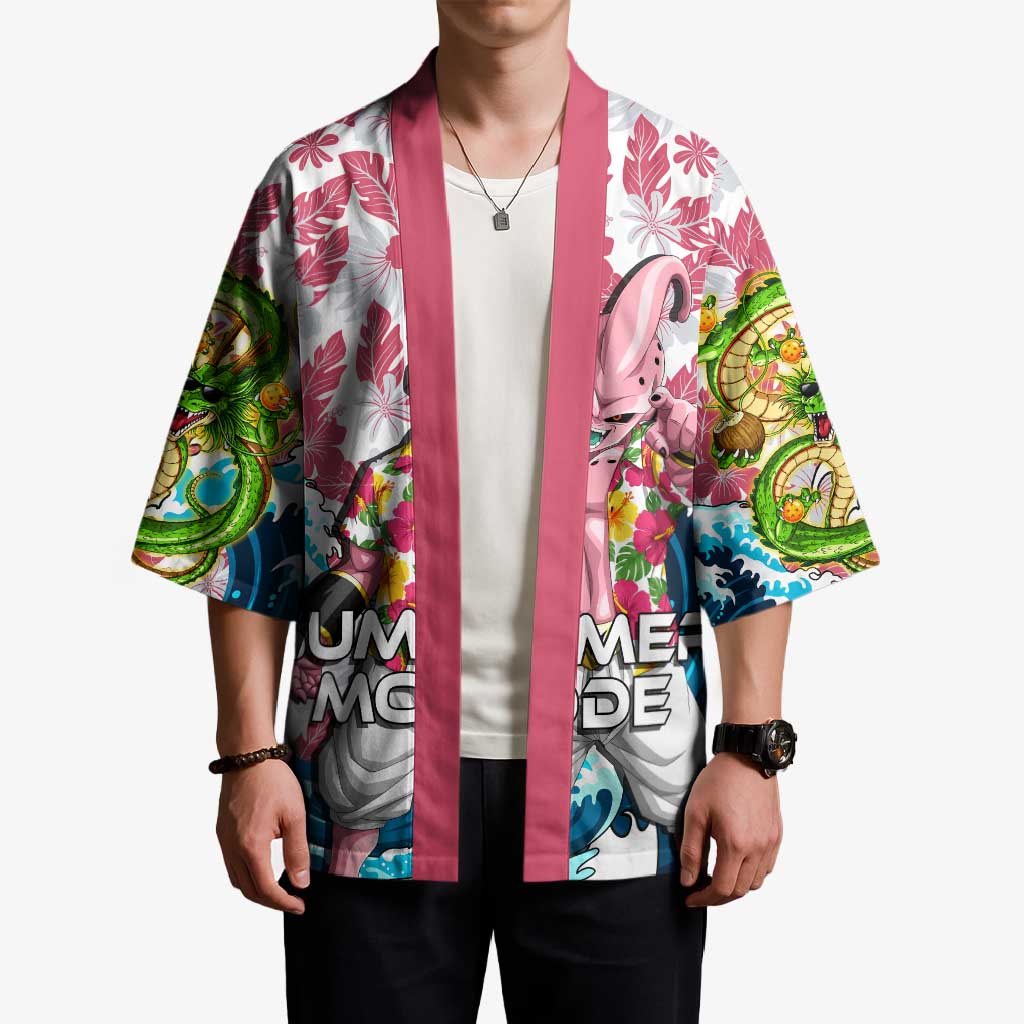 Majin Buu Dragon Ball Summer Theme Kimono with Floral Shirt Sunglasses Shenron and Ocean Wave Background - The Mazicc