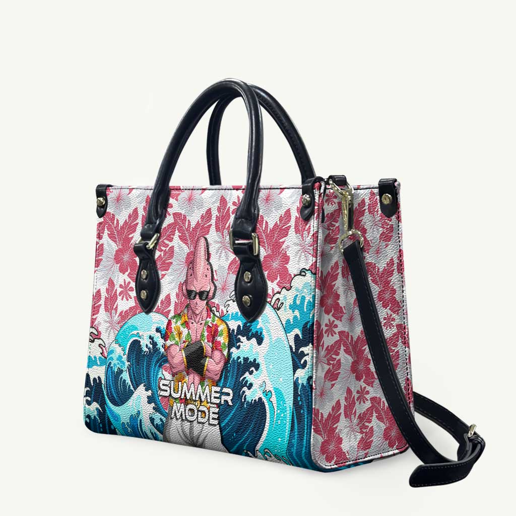 Majin Buu Dragon Ball Summer Theme Leather Bag with Floral Shirt Sunglasses Shenron and Ocean Wave Background - The Mazicc