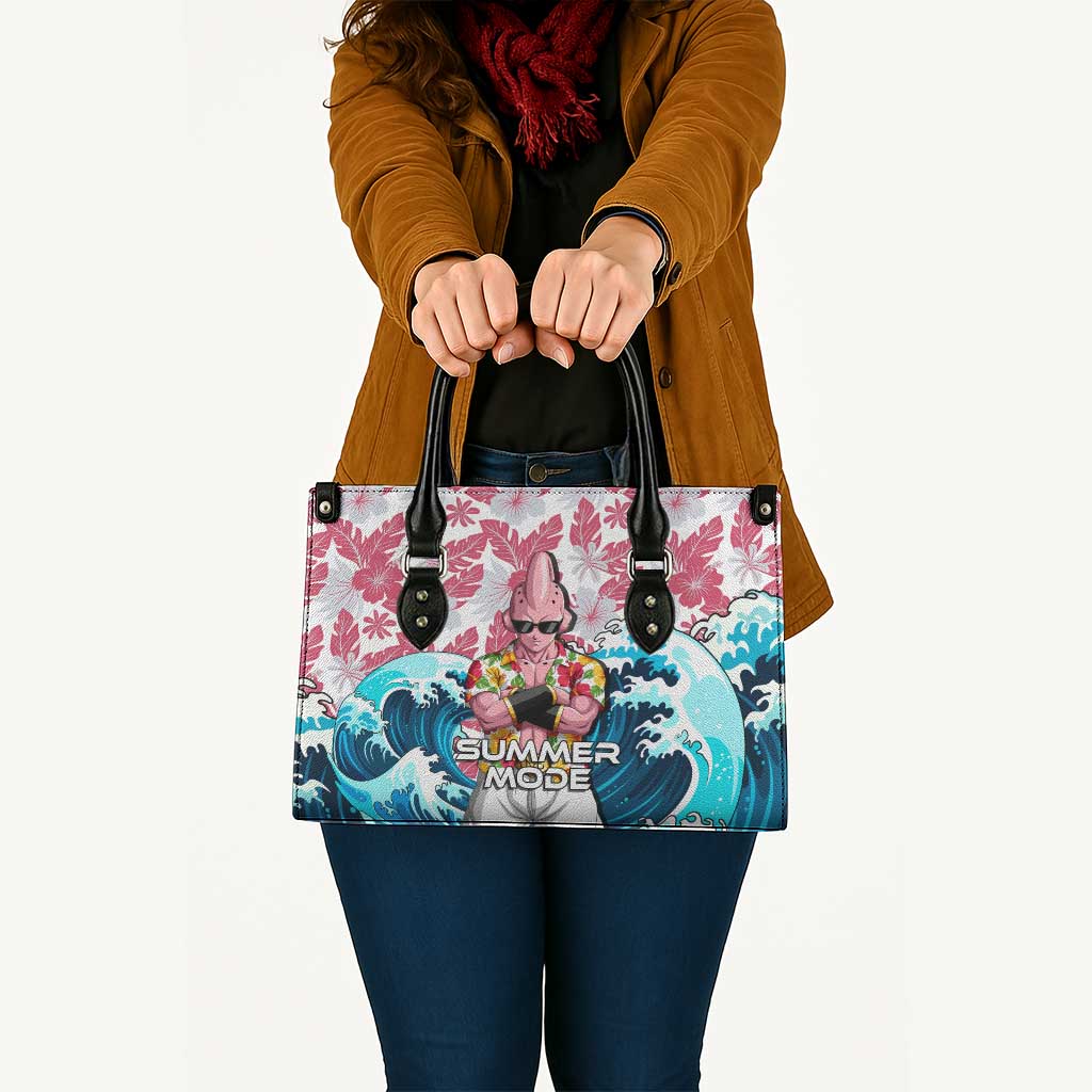 Majin Buu Dragon Ball Summer Theme Leather Bag with Floral Shirt Sunglasses Shenron and Ocean Wave Background - The Mazicc