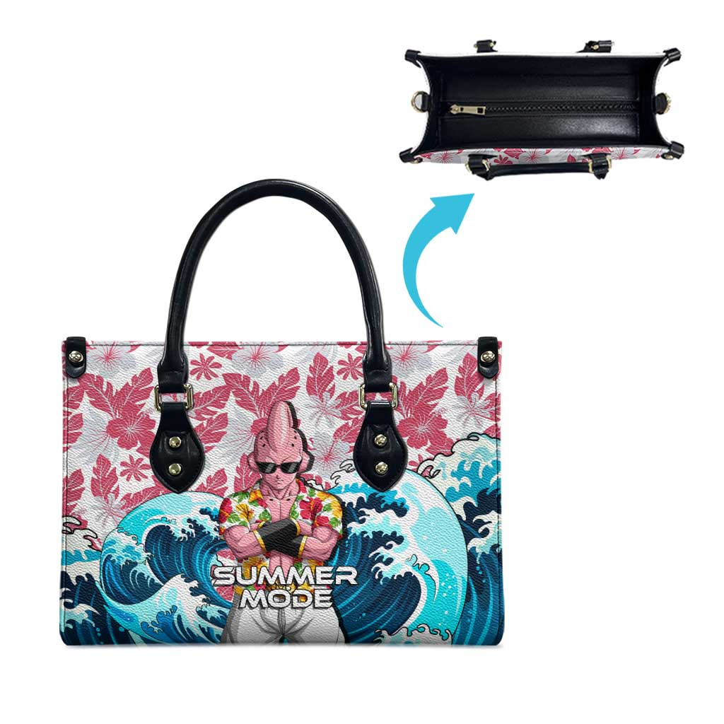 Majin Buu Dragon Ball Summer Theme Leather Bag with Floral Shirt Sunglasses Shenron and Ocean Wave Background - The Mazicc