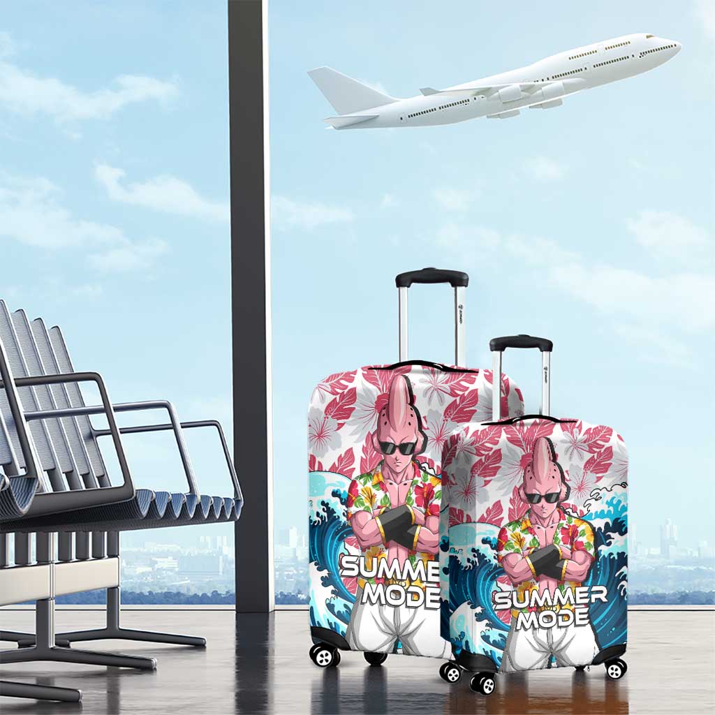 Majin Buu Dragon Ball Summer Theme Luggage Cover with Floral Shirt Sunglasses Shenron and Ocean Wave Background - The Mazicc