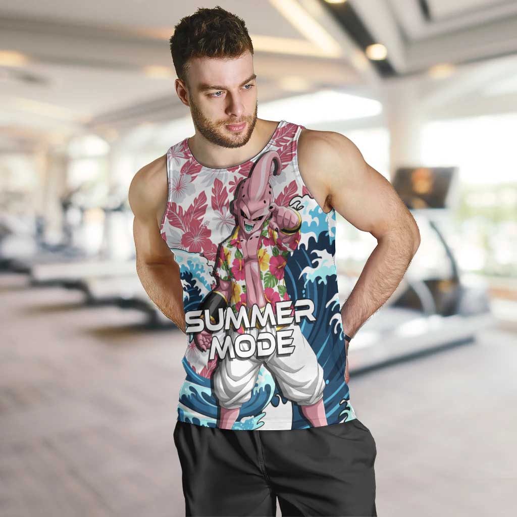 Majin Buu Dragon Ball Summer Theme Men Tank Top with Floral Shirt Sunglasses Shenron and Ocean Wave Background - The Mazicc