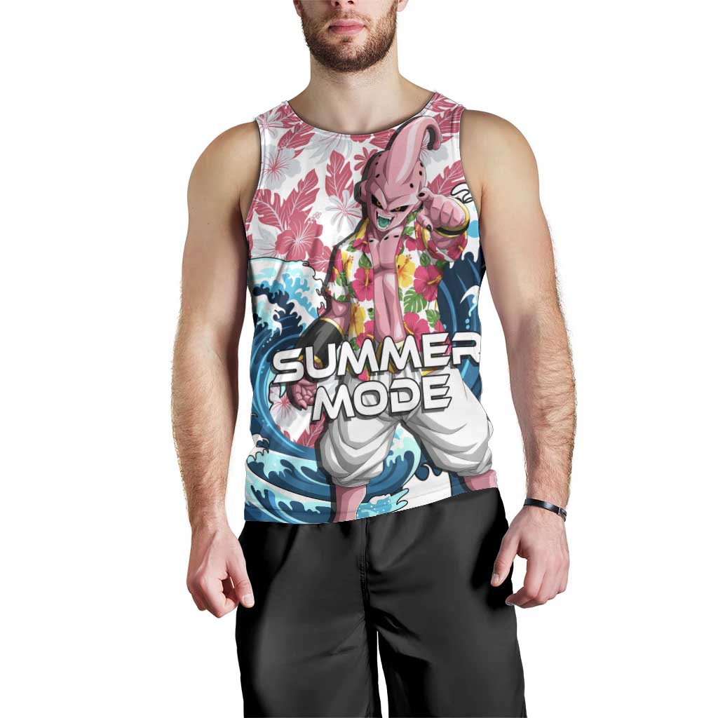 Majin Buu Dragon Ball Summer Theme Men Tank Top with Floral Shirt Sunglasses Shenron and Ocean Wave Background - The Mazicc
