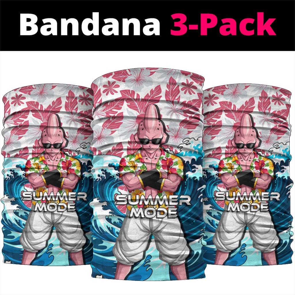 Majin Buu Dragon Ball Summer Theme Neck Gaiter with Floral Shirt Sunglasses Shenron and Ocean Wave Background - The Mazicc