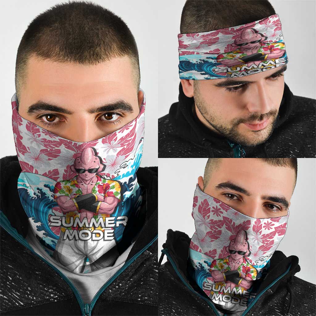 Majin Buu Dragon Ball Summer Theme Neck Gaiter with Floral Shirt Sunglasses Shenron and Ocean Wave Background - The Mazicc