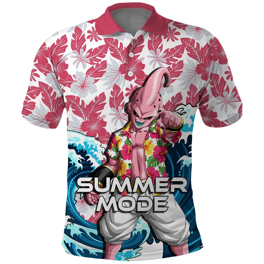 Majin Buu Dragon Ball Summer Theme Polo Shirt with Floral Shirt Sunglasses Shenron and Ocean Wave Background - The Mazicc