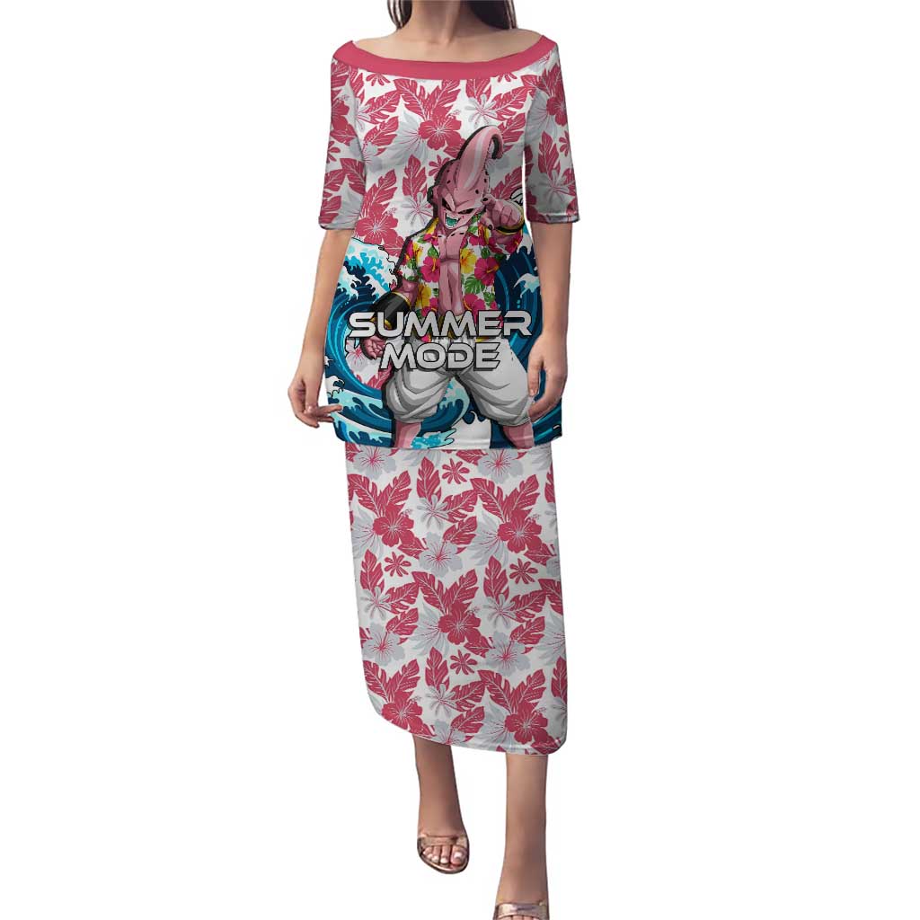 Majin Buu Dragon Ball Summer Theme Puletasi with Floral Shirt Sunglasses Shenron and Ocean Wave Background - The Mazicc