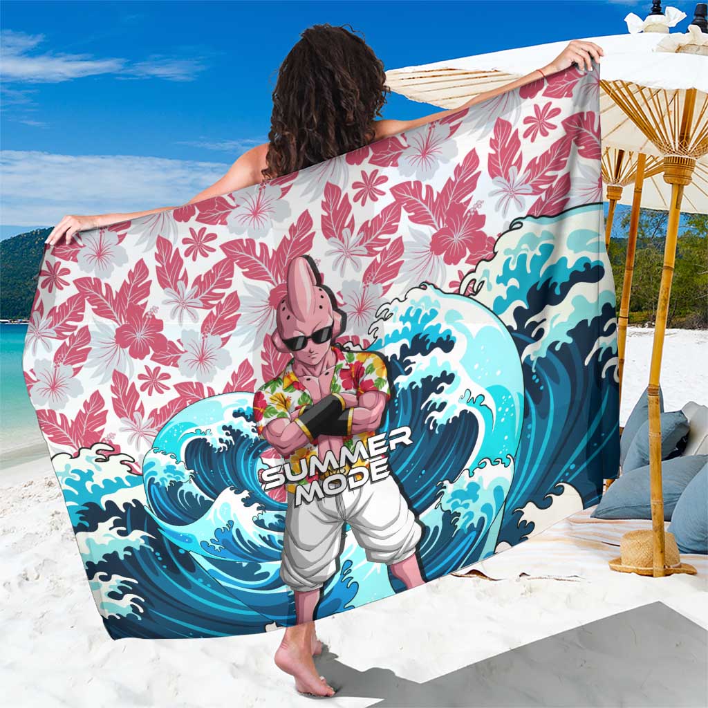 Majin Buu Dragon Ball Summer Theme Sarong with Floral Shirt Sunglasses Shenron and Ocean Wave Background - The Mazicc