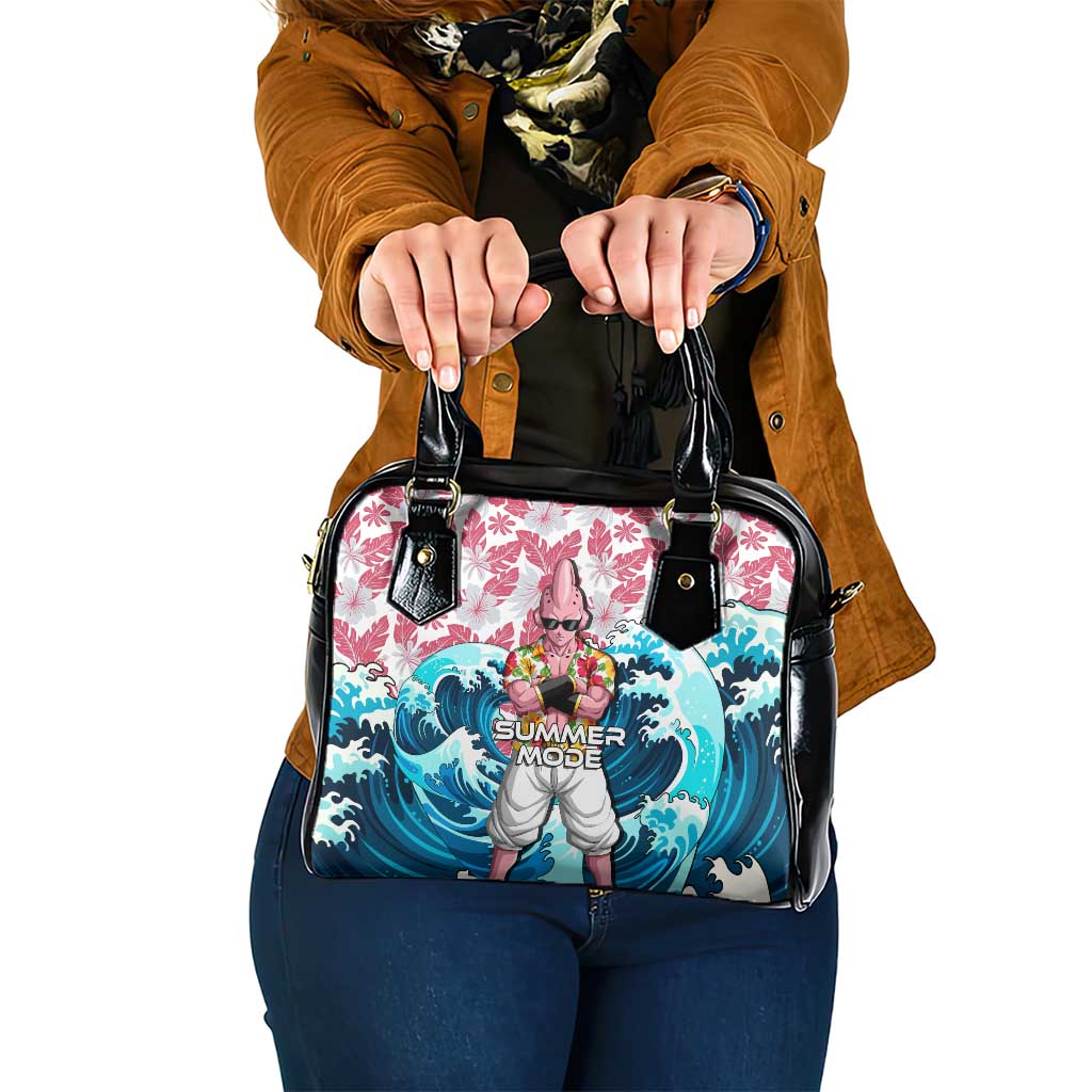 Majin Buu Dragon Ball Summer Theme Shoulder Handbag with Floral Shirt Sunglasses Shenron and Ocean Wave Background - The Mazicc