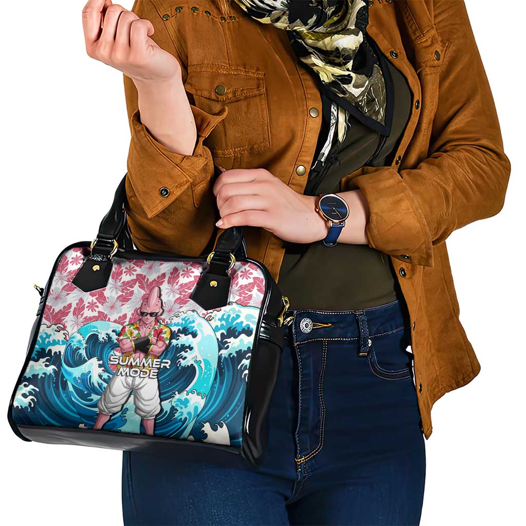 Majin Buu Dragon Ball Summer Theme Shoulder Handbag with Floral Shirt Sunglasses Shenron and Ocean Wave Background - The Mazicc