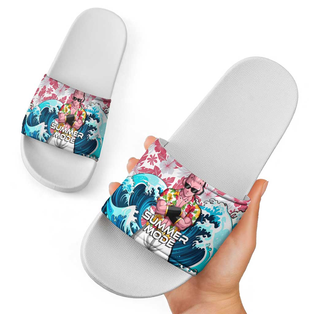 Majin Buu Dragon Ball Summer Theme Slide Sandals with Floral Shirt Sunglasses Shenron and Ocean Wave Background - The Mazicc