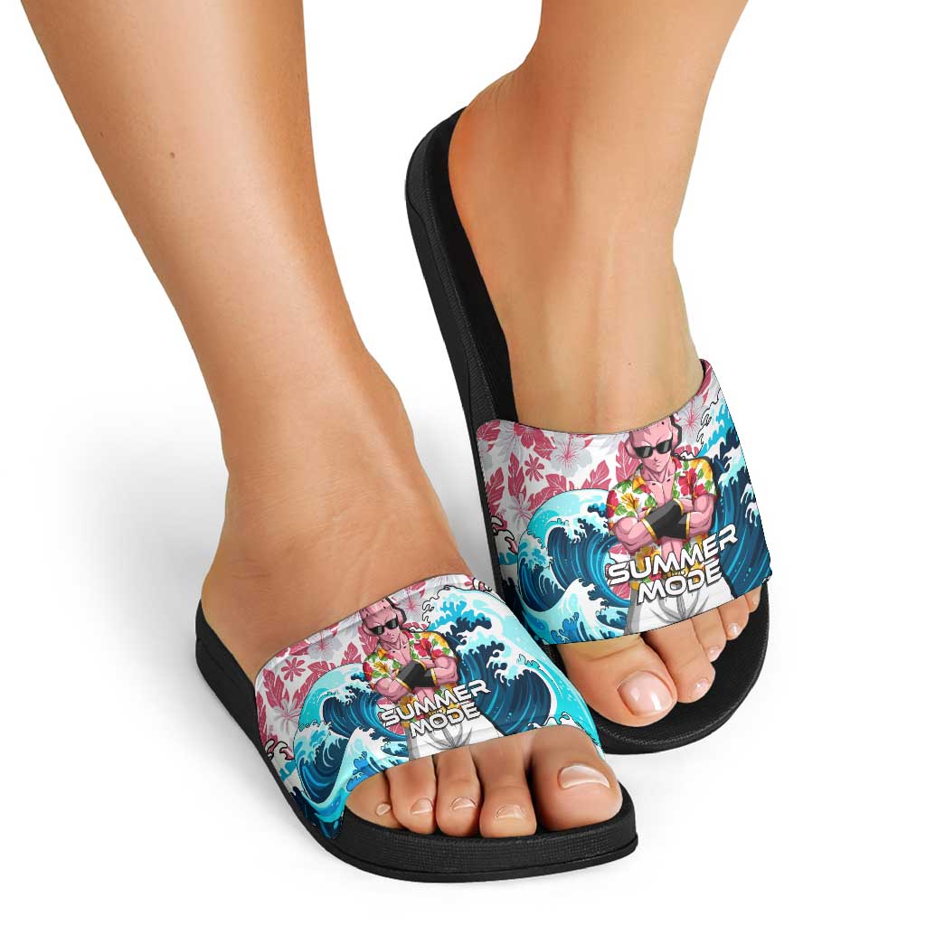 Majin Buu Dragon Ball Summer Theme Slide Sandals with Floral Shirt Sunglasses Shenron and Ocean Wave Background - The Mazicc