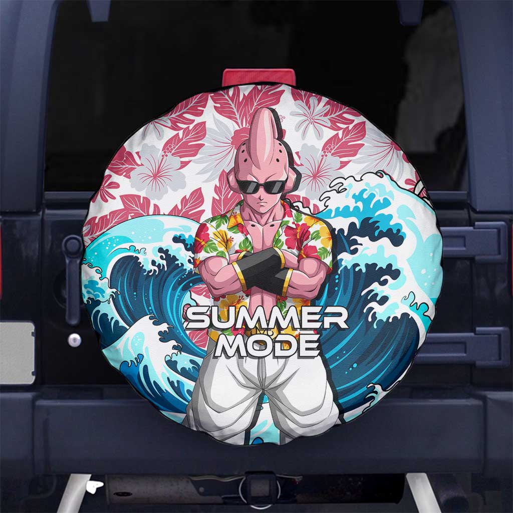 Majin Buu Dragon Ball Summer Theme Spare Tire Cover with Floral Shirt Sunglasses Shenron and Ocean Wave Background - The Mazicc