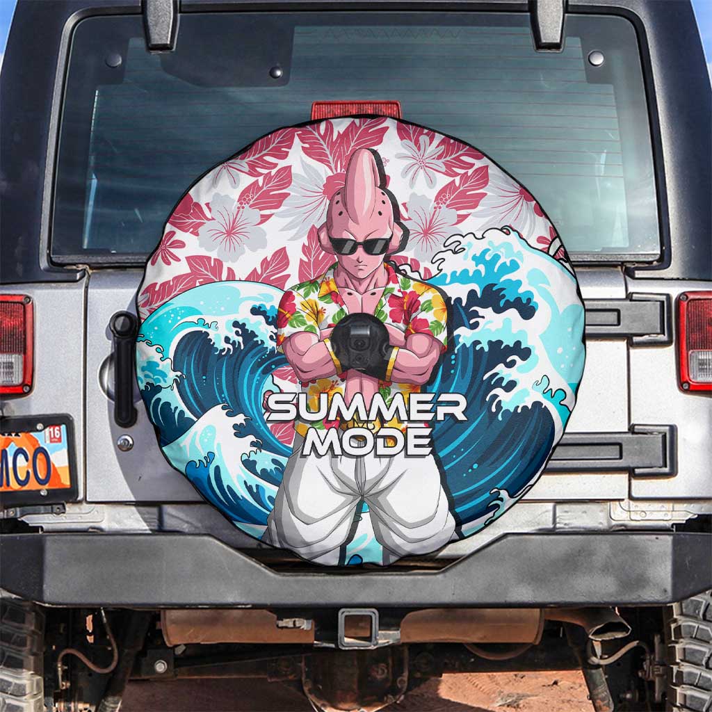 Majin Buu Dragon Ball Summer Theme Spare Tire Cover with Floral Shirt Sunglasses Shenron and Ocean Wave Background - The Mazicc