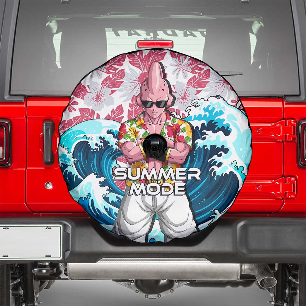 Majin Buu Dragon Ball Summer Theme Spare Tire Cover with Floral Shirt Sunglasses Shenron and Ocean Wave Background - The Mazicc