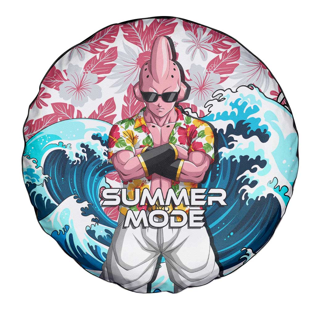 Majin Buu Dragon Ball Summer Theme Spare Tire Cover with Floral Shirt Sunglasses Shenron and Ocean Wave Background - The Mazicc