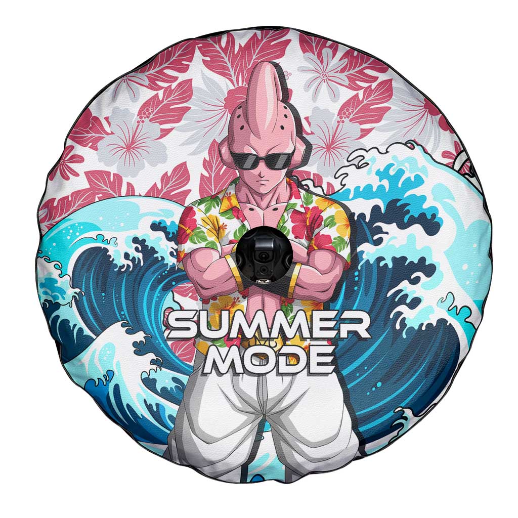 Majin Buu Dragon Ball Summer Theme Spare Tire Cover with Floral Shirt Sunglasses Shenron and Ocean Wave Background - The Mazicc