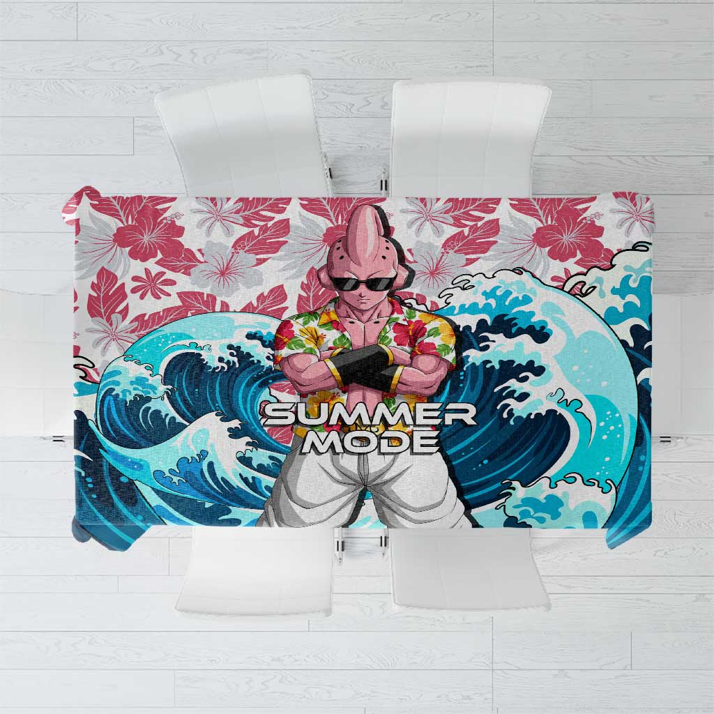 Majin Buu Dragon Ball Summer Theme Tablecloth with Floral Shirt Sunglasses Shenron and Ocean Wave Background - The Mazicc