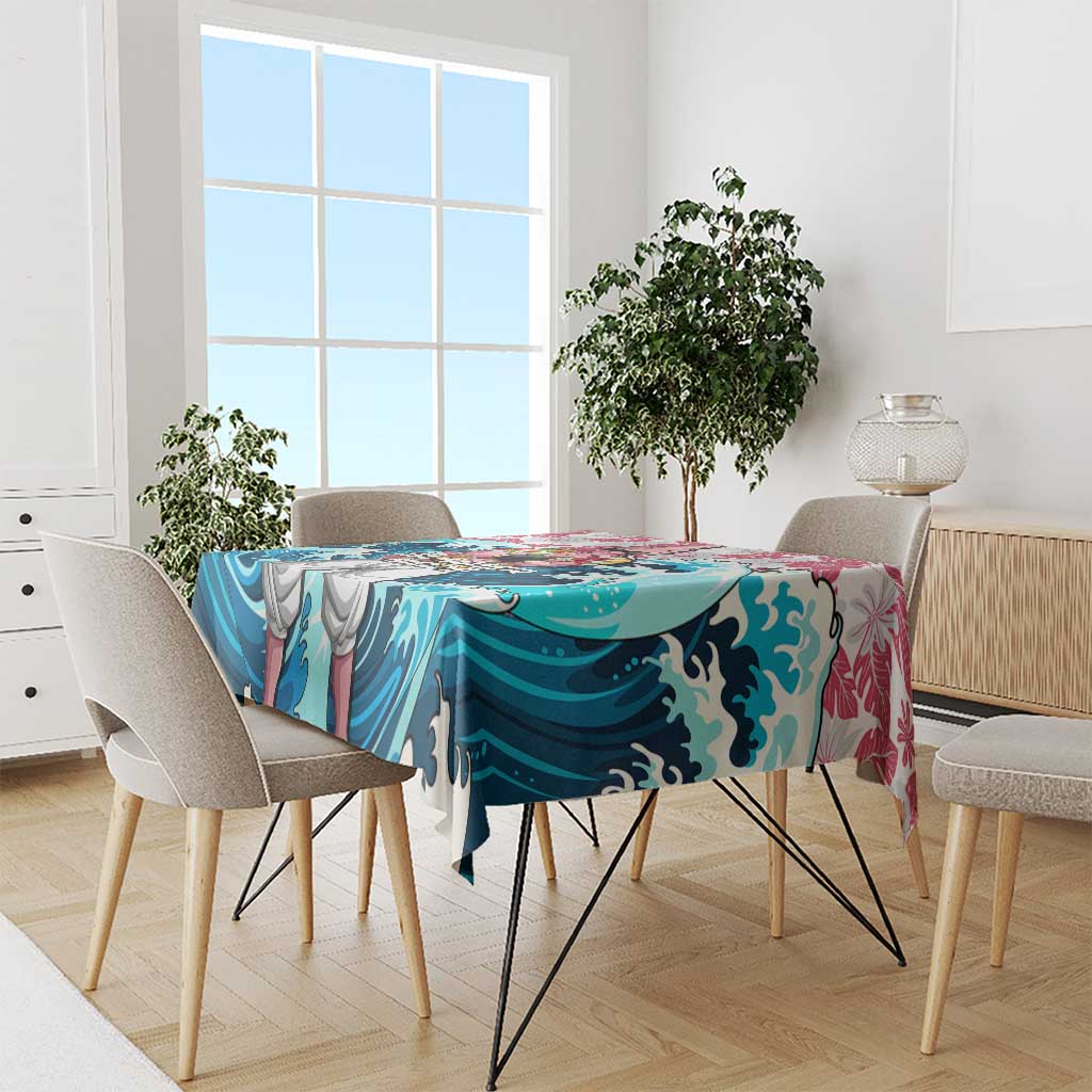 Majin Buu Dragon Ball Summer Theme Tablecloth with Floral Shirt Sunglasses Shenron and Ocean Wave Background - The Mazicc