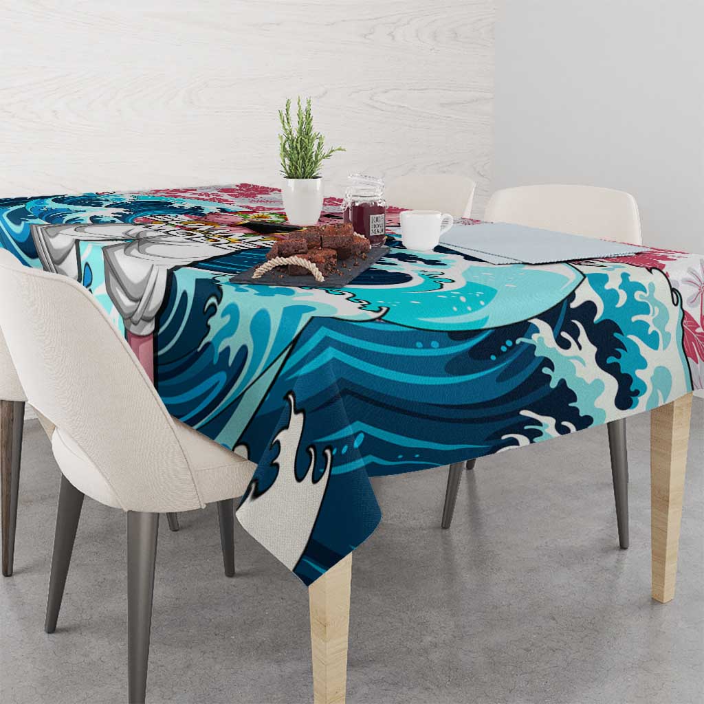 Majin Buu Dragon Ball Summer Theme Tablecloth with Floral Shirt Sunglasses Shenron and Ocean Wave Background - The Mazicc