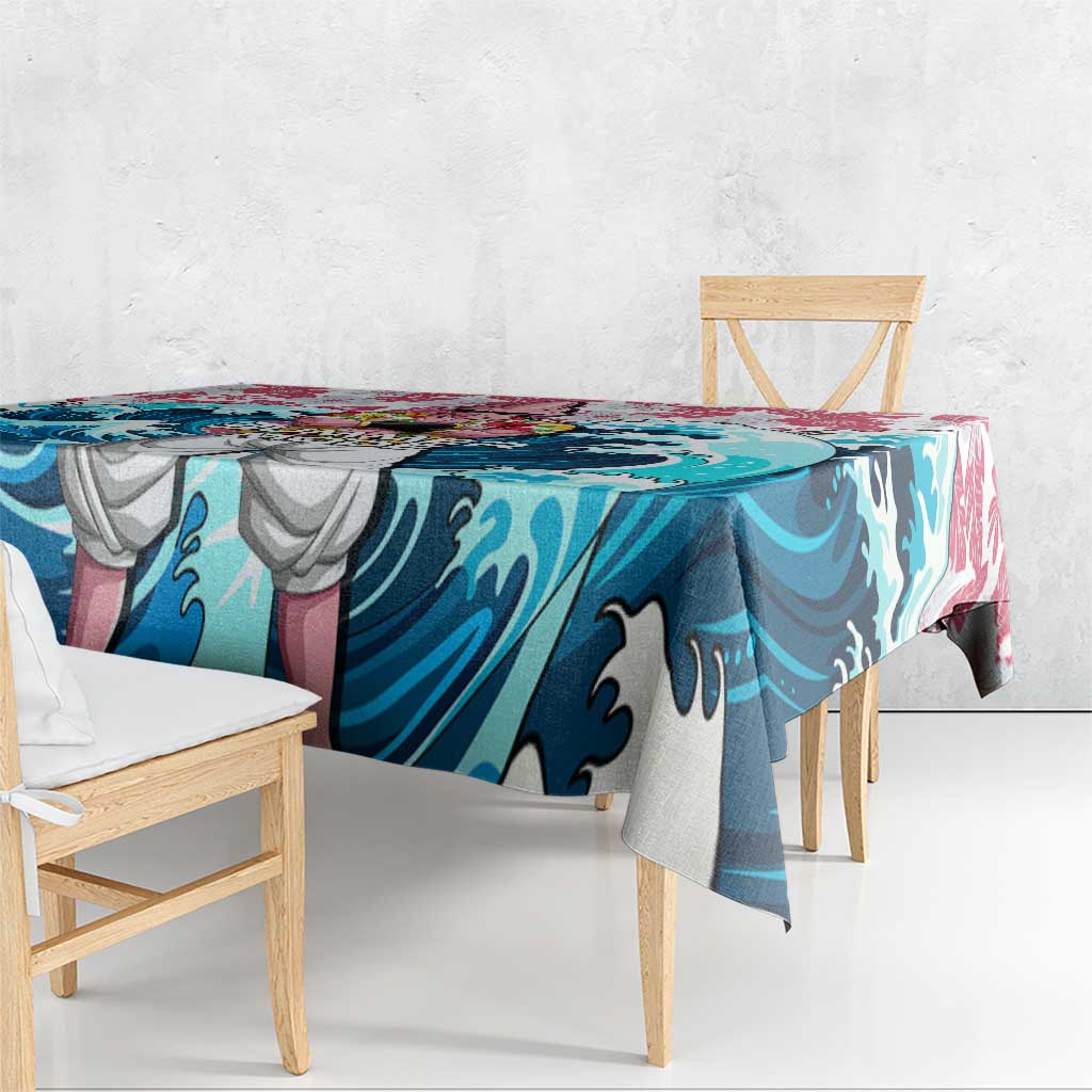 Majin Buu Dragon Ball Summer Theme Tablecloth with Floral Shirt Sunglasses Shenron and Ocean Wave Background - The Mazicc