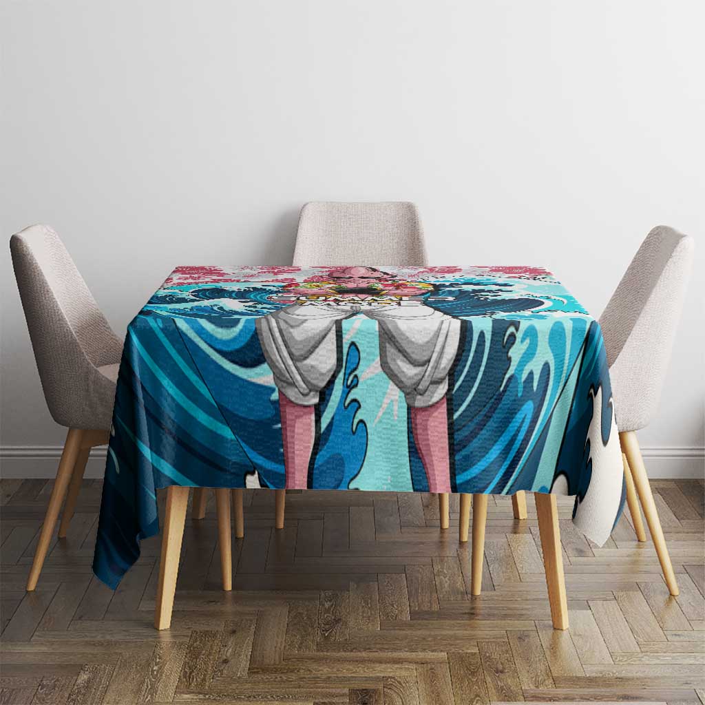 Majin Buu Dragon Ball Summer Theme Tablecloth with Floral Shirt Sunglasses Shenron and Ocean Wave Background - The Mazicc