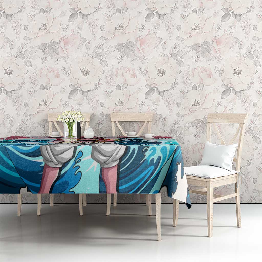 Majin Buu Dragon Ball Summer Theme Tablecloth with Floral Shirt Sunglasses Shenron and Ocean Wave Background - The Mazicc