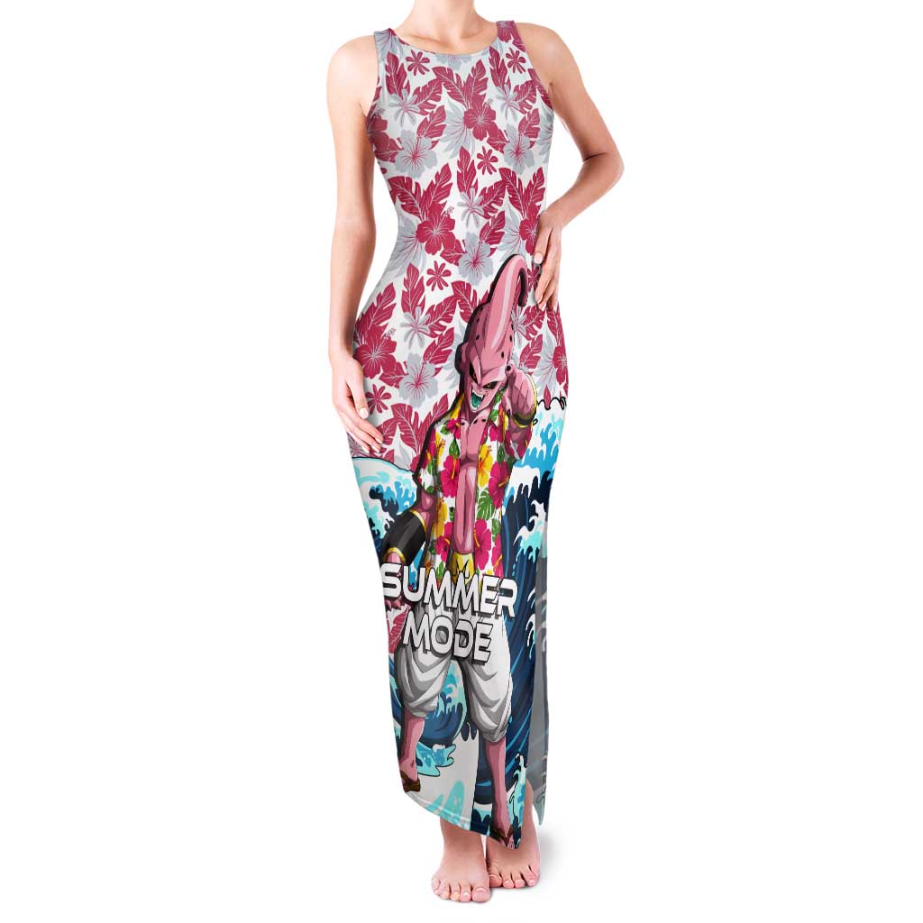 Majin Buu Dragon Ball Summer Theme Tank Maxi Dress with Floral Shirt Sunglasses Shenron and Ocean Wave Background - The Mazicc