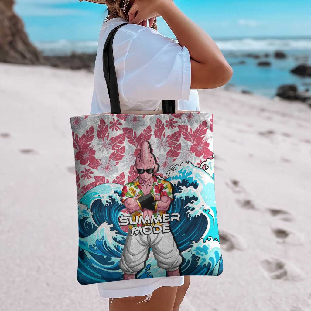 Majin Buu Dragon Ball Summer Theme Tote Bag with Floral Shirt Sunglasses Shenron and Ocean Wave Background - The Mazicc