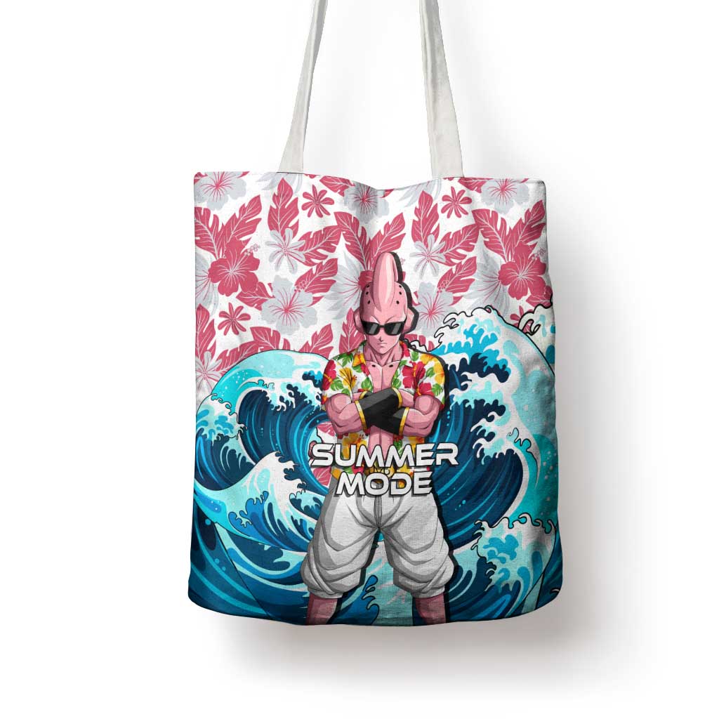 Majin Buu Dragon Ball Summer Theme Tote Bag with Floral Shirt Sunglasses Shenron and Ocean Wave Background - The Mazicc