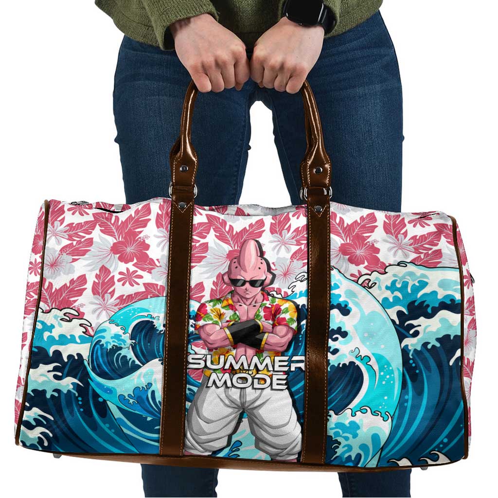 Majin Buu Dragon Ball Summer Theme Travel Bag with Floral Shirt Sunglasses Shenron and Ocean Wave Background - The Mazicc