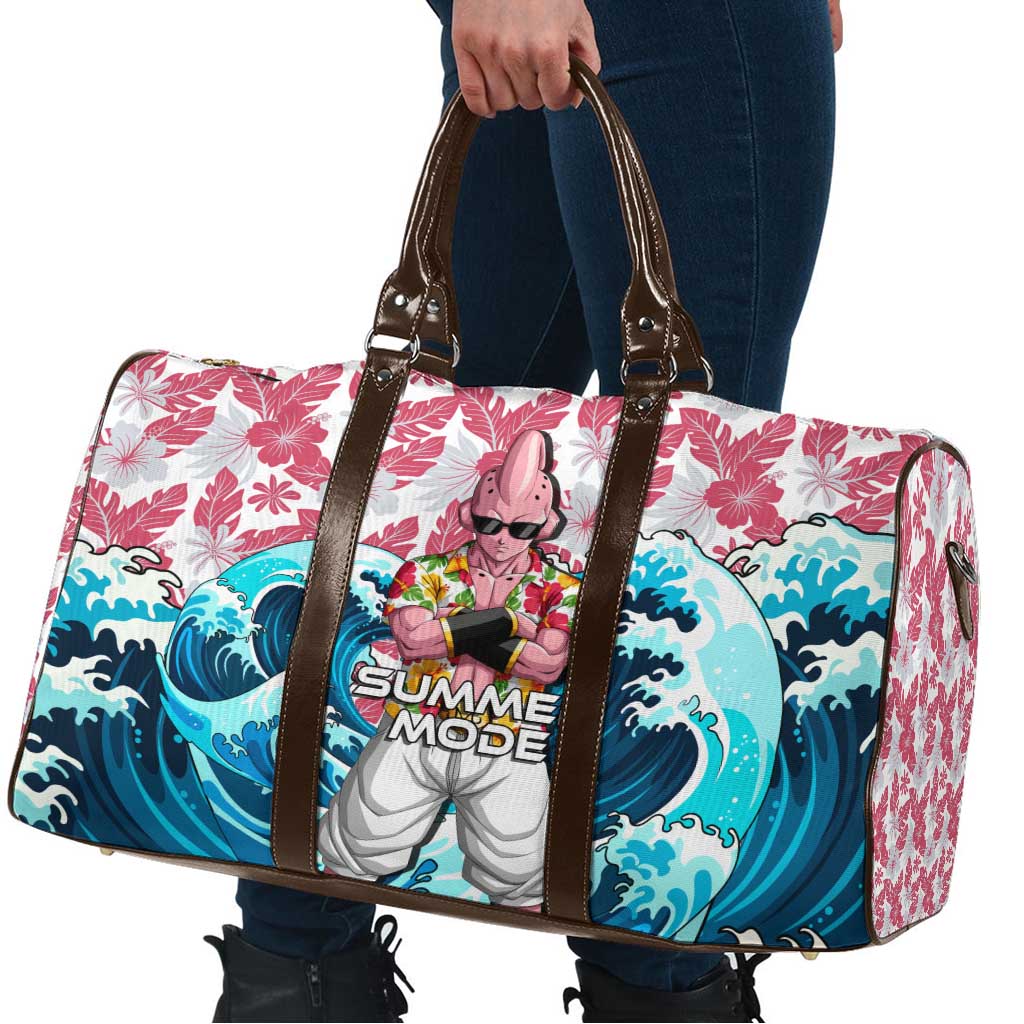 Majin Buu Dragon Ball Summer Theme Travel Bag with Floral Shirt Sunglasses Shenron and Ocean Wave Background - The Mazicc