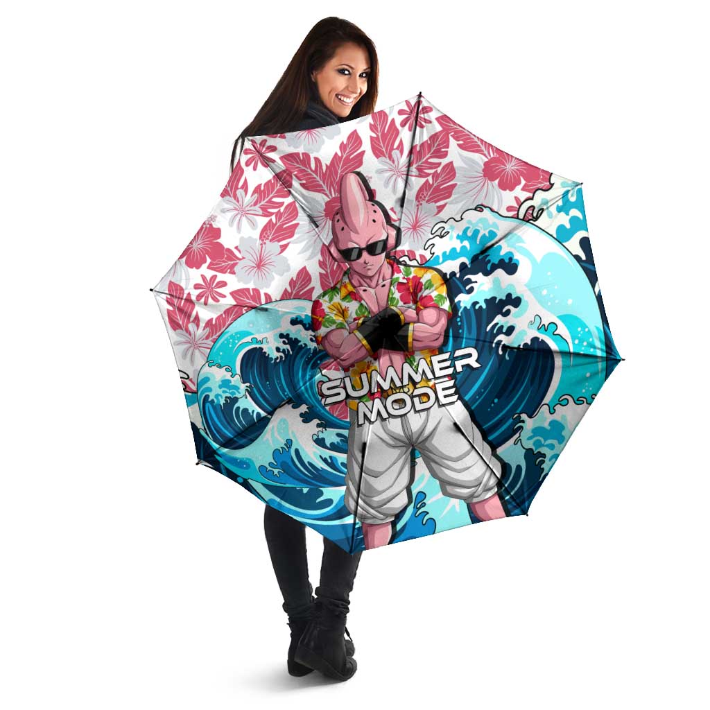 Majin Buu Dragon Ball Summer Theme Umbrella with Floral Shirt Sunglasses Shenron and Ocean Wave Background - The Mazicc