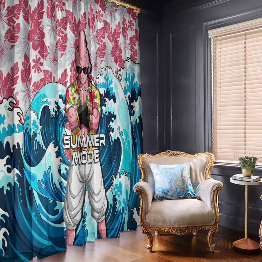 Majin Buu Dragon Ball Summer Theme Window Curtain with Floral Shirt Sunglasses Shenron and Ocean Wave Background - The Mazicc