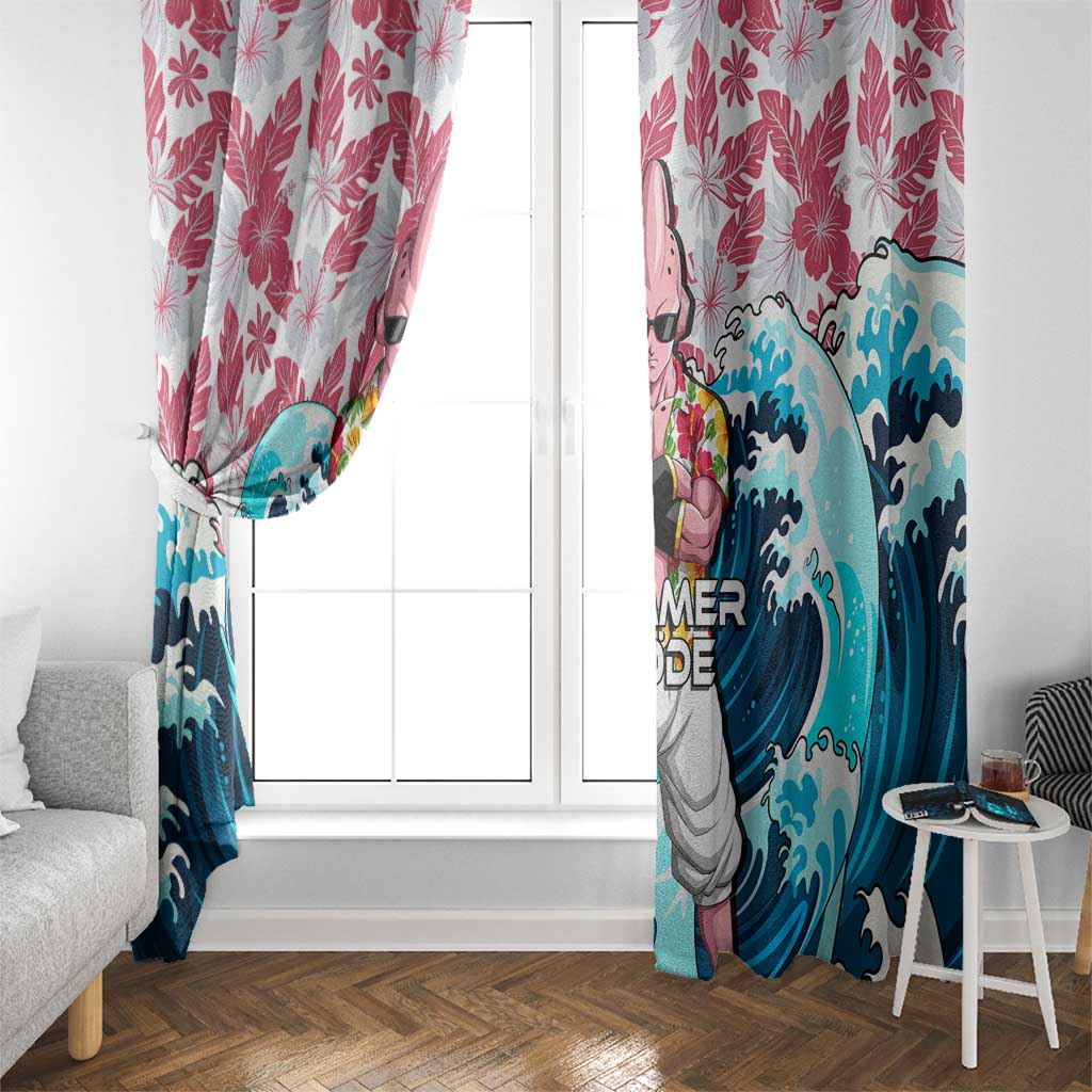 Majin Buu Dragon Ball Summer Theme Window Curtain with Floral Shirt Sunglasses Shenron and Ocean Wave Background - The Mazicc