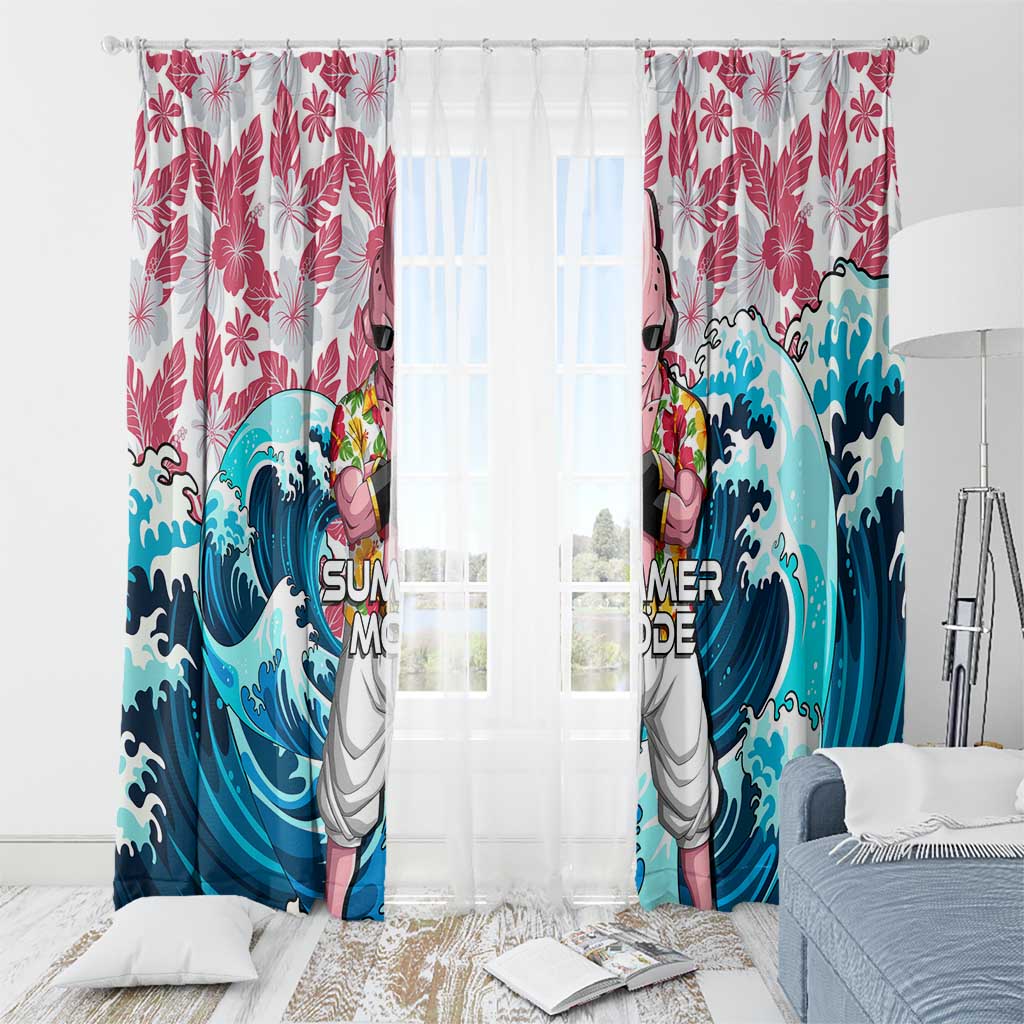 Majin Buu Dragon Ball Summer Theme Window Curtain with Floral Shirt Sunglasses Shenron and Ocean Wave Background - The Mazicc