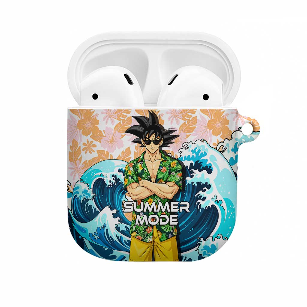 Goku Dragon Ball Summer Theme AirPods Case with Tropical Floral Shirt Sunglasses Shenron and Ocean Wave Background - The Mazicc