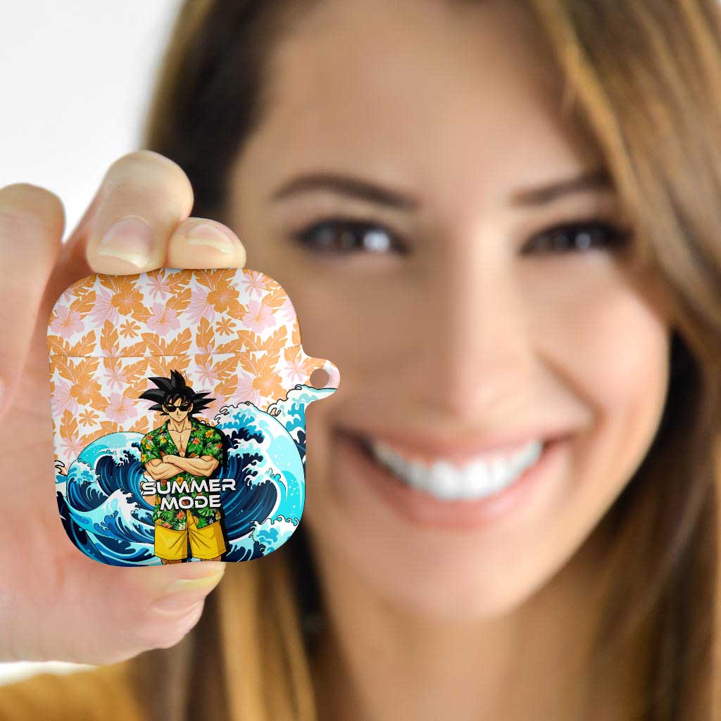 Goku Dragon Ball Summer Theme AirPods Case with Tropical Floral Shirt Sunglasses Shenron and Ocean Wave Background - The Mazicc