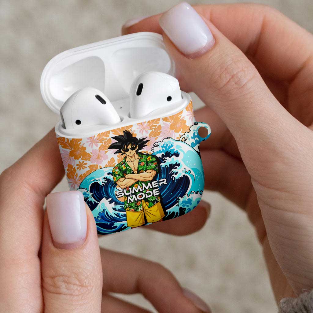 Goku Dragon Ball Summer Theme AirPods Case with Tropical Floral Shirt Sunglasses Shenron and Ocean Wave Background - The Mazicc