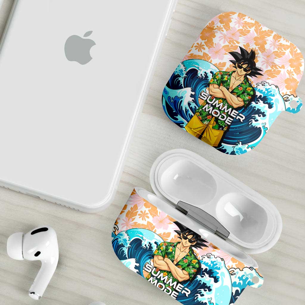 Goku Dragon Ball Summer Theme AirPods Case with Tropical Floral Shirt Sunglasses Shenron and Ocean Wave Background - The Mazicc