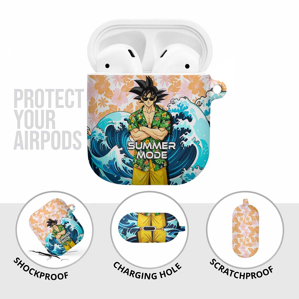 Goku Dragon Ball Summer Theme AirPods Case with Tropical Floral Shirt Sunglasses Shenron and Ocean Wave Background - The Mazicc