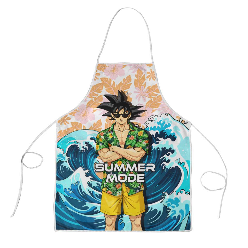 Goku Dragon Ball Summer Theme Apron with Tropical Floral Shirt Sunglasses Shenron and Ocean Wave Background - The Mazicc