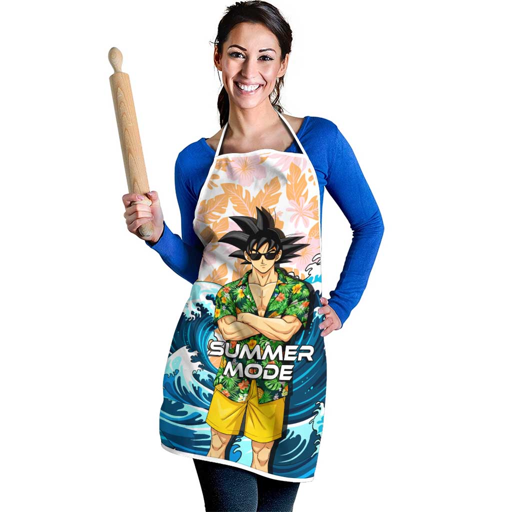Goku Dragon Ball Summer Theme Apron with Tropical Floral Shirt Sunglasses Shenron and Ocean Wave Background - The Mazicc